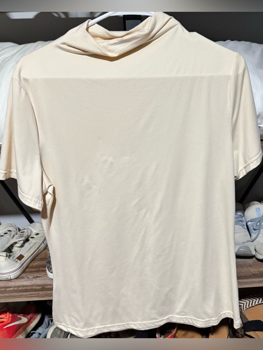 SHEIN Cream Short Sleeve Mock Neck Tee